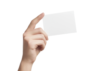 Man holding a blank rectangular piece of brown paper isolated on white or transparent background.PNG