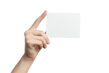 Man holding a blank rectangular piece of brown paper isolated on white or transparent background.PNG