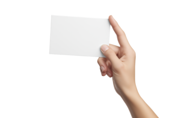 Man holding a blank rectangular piece of brown paper isolated on white or transparent background.PNG