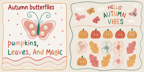 Whimsical autumn vibes with butterflies pumpkins and leaves