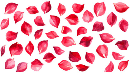 Multicolored rose petals on a white background