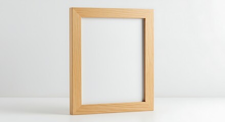 Empty wooden picture frame on white background