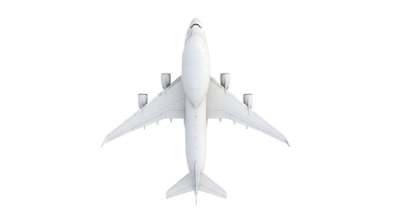 Aerial view of a passenger airplane isolated on transparent background