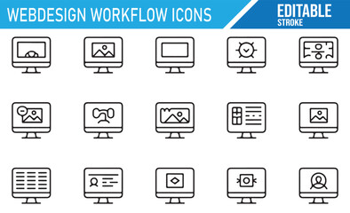 Digital design tools icons in editable format for web project workflow.