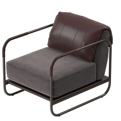 Minimalist Upholstered Chair with bronze frame, isolated.