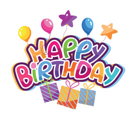 Fototapeta premium Happy birthday - cute hand drawn doodle lettering postcard. Time to celebrate. Make a wish. Birthday Party time - label for banner, t-shirt design. 100% hand drawn vector