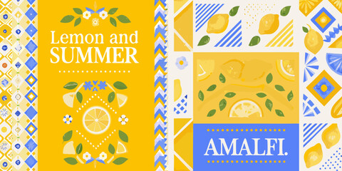 Vibrant amalfi coast lemon summer design with geometric patterns