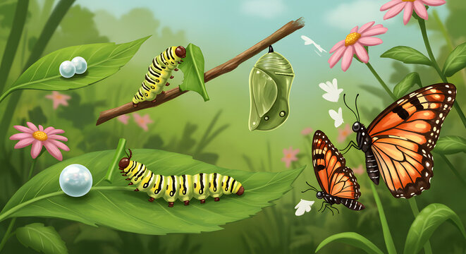 Butterfly Life Cycle Illustration Eggs Caterpillar Pupa Adult