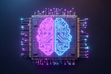 MICROCHIP CON DISEÑO DE CEREBRO EN NEÓN