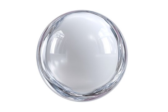 A crystal-clear ice sphere bubble isolated on a white background, perfect for design and decoration with its reflective surface and smooth texture.