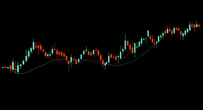 Trading Chart Candlesticks in Red and Green on Transparent Background