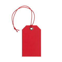 Red blank paper tag with string isolated on transparent background