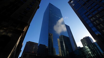 Obraz premium Modern Cityscape with Tall Glass Buildings Reflecting the Sky and Clouds Architecture Urban Landscape