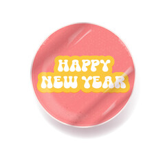 happy New year groovy aesthetic sticker design isolated on white background. New year day motto sticker, tag, retro label, banner, ribbon, label png with quote. New year text banner