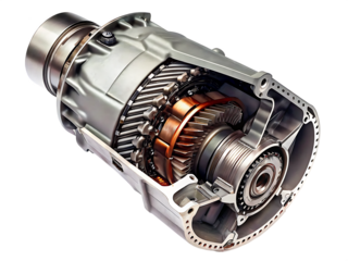 Automotive transmission internal mechanism isolated on a transparent background