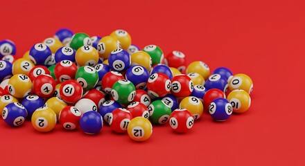 Colorful Lottery Balls on Red: Chance and Winning Potential