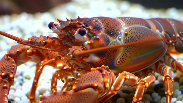 Vibrant Spiny Lobster Close-Up on Sandy Seabed in Aquarium