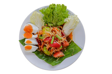 Thai papaya salad with salted egg and vegetables
