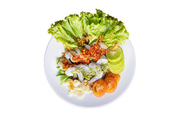Spicy raw shrimp salad with garlic and lime
