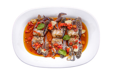 Raw marinated crab in spicy Thai sauce
