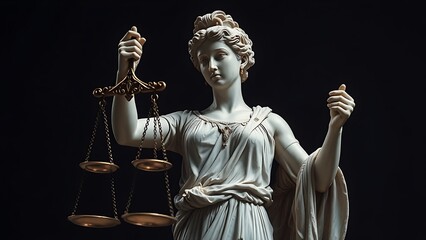Obraz premium Classical marble statue representing justice, detailed with museum-style lighting for dramatic effect.