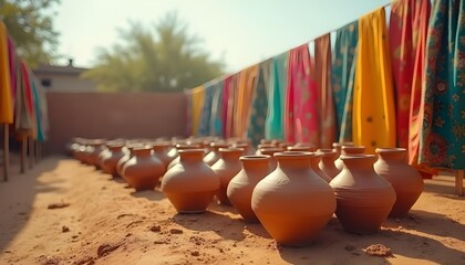 “Traditional Clay Pottery Drying Naturally”
