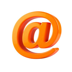 Obraz premium Bright orange 3d at symbol isolated on white for digital communication and internet services transparent background