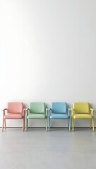 Pastel Colored Chairs in a Row against a White Wall Minimalist Furniture Design Waiting Room Seating Colorful Furniture