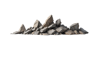 Pile of rough grey and brown stones isolated on transparent background