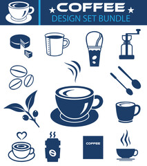 Coffee design set bundle with cup, bean, drink, hot, caffeine icons