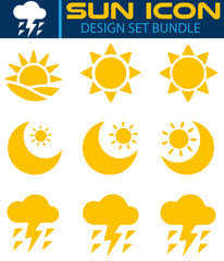 Sun icon design set bundle isolated on white background for graphic design