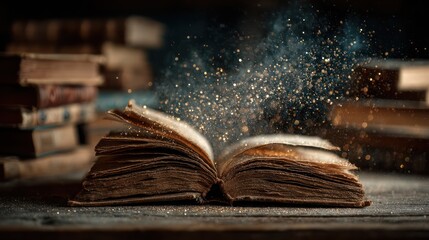 Obraz premium Magic Book: Ancient Book with Golden Dust