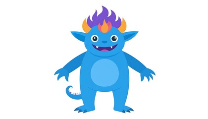 Cute blue monster with flame-like horns