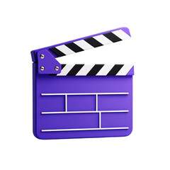 Obraz premium Purple movie clapperboard for filmmaking and cinema isolated on transparent background