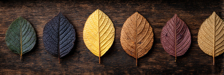 VISTA AÉREA DE HOJAS OTOÑALES SOBRE MADERA RÚSTICA