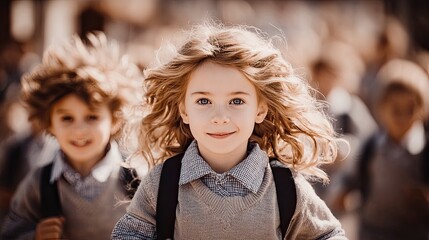 Back to School Outdoor Activities Happy school children running joyfully on a sunny day outdoors Diverse Back to School Portraits