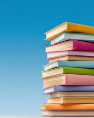 Back to School Outdoor Activities Colorful Stacked Books Against a Blue Sky Background for Education Themes Diverse Back to School Portraits
