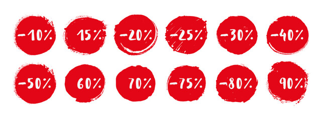 Vector Illustration 25, 30, 40, 50, 70 Percent Off Banner. Modern Red Web Label