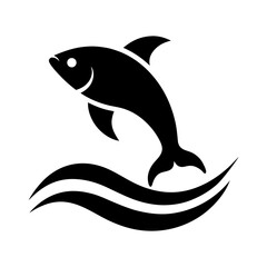 Silhouette of a fish jumping over ocean waves marine life vector illustration with white background