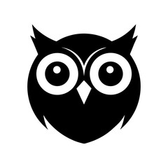 Silhouette of a minimalist owl face logo wise and elegant vector design with white background