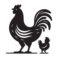 Black and White Chicken Family Vector