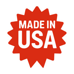 Made in USA logo in bold red star shape with white text  