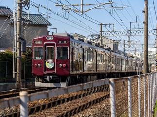 Naklejka premium 住宅街を走る能勢電鉄の普通電車