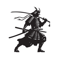 Obraz premium Samurai Standing Pose Silhouette | Historical Warrior Vector Art
