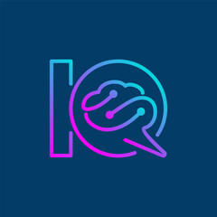 IQ brain technology logo design, IQ logo with brain icon on modern gradient color, modern minimalist brain tech logo concept suitable for AI company logo