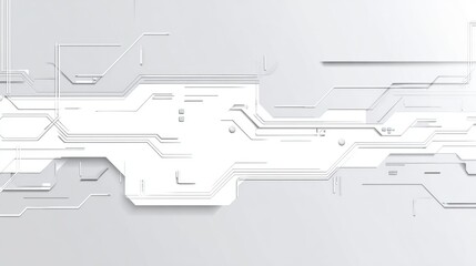 Abstract circuit board graphic. Light gray background with white circuit patterns