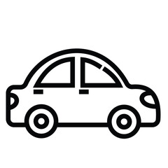 vector illustration of a car icon, line drawing style, black and white color.