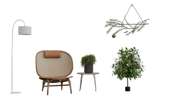 3D Render a living room with a chair table lamp and plant - Powered by Adobe