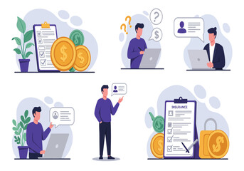 Comprehensive Set of Digital Finance, Insurance, and Customer Support Concepts Illustrations for Business and Online Services