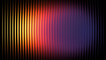 Vibrant glowing gradient lines passing through vertical textured ribbed glass. Dynamic and colorful visual pattern perfect for modern design, technology backgrounds, or creative advertising projects